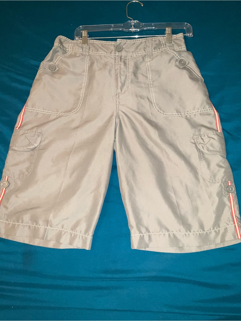 Women’s Green Cargo Shorts with Red Accent